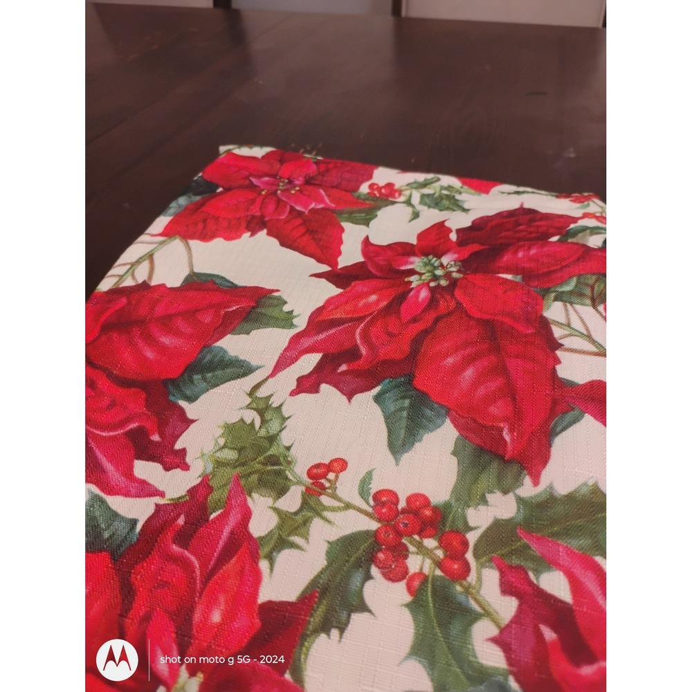 Vintage Christmas Tablecloth 60 x 84 Poinsettia Holiday Decor Woven